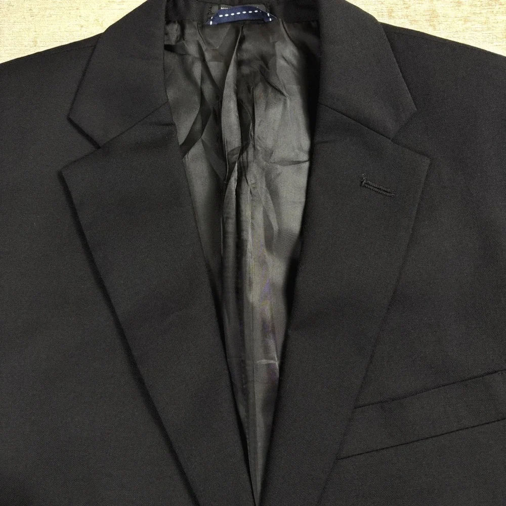 Tommy Hilfiger Sport Coat 100% Wool Black Two Button Lined Double Vented 37R